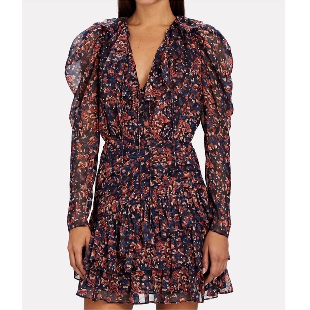 Ulla Johnson Silk Floral‎ Puff Long Sleeve Cecily Feminine Boho Mini Dress Sz 4